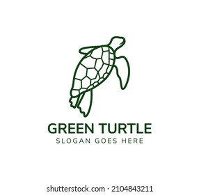 outline green turtle logo design template isolated in white background