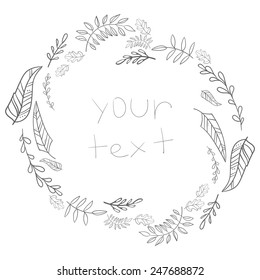 Outline grey frame leaves with text vector illustration