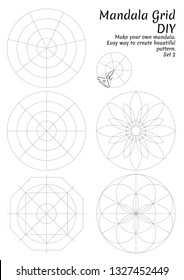 Outline grid. Easy way to make beautiful pattern. Use grid and make your own mandala. DIY