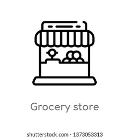 outline grocery store vector icon. isolated black simple line element illustration from commerce concept. editable vector stroke grocery store icon on white background