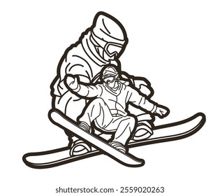 Outline Group of Extreme Sport Players Snowboard Players Snowboarder Mix Action Vector