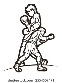 Outline Group of Fighter Boxing Sport  Boxer Fighting Battle Action Cartoon Graphic Vector