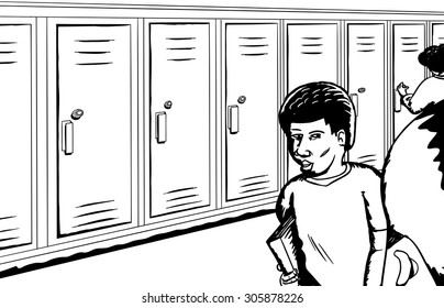 Outline of group of students in school hall talking