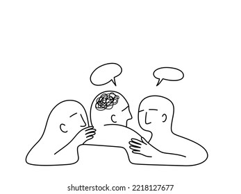 Outline of group therapy and talk therapy, vector illustration.