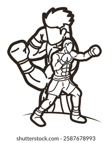 Outline Group of Ultimate Fighter Boxing Sport Mix  Action Muay Thai Cartoon Graphic Vector