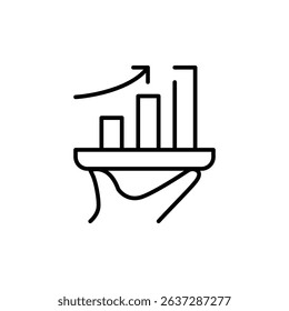 Outline Growth Bar Chart Icon with Upward Arrow. Business Progress and Financial Increase Line Art. Data Analysis Symbol