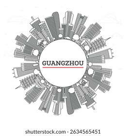 Outline Guangzhou China City Skyline with Modern Buildings and copy space Isolated on White. Vector Illustration. Guangzhou Cityscape with Landmarks.