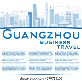 Outline Guangzhou Skyline with Blue Buildings and Copy Space. Vector Illustration. Business Travel and Tourism Concept with Modern Buildings. Image for Presentation Banner Placard and Web Site.