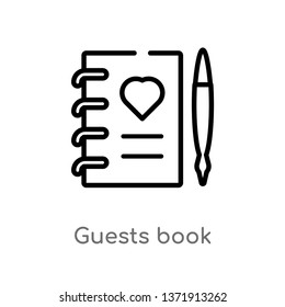 outline guests book vector icon. isolated black simple line element illustration from birthday party and wedding concept. editable vector stroke guests book icon on white background