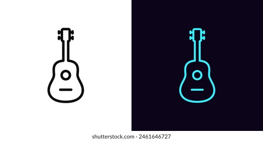 Outline guitar icon, with editable stroke. Acoustic guitar sign and ukulele silhouette. Guitar live music and performance, guitar play party, musical festival, acoustic music instrument. Vector icon