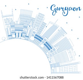 Outline Gurgaon India City Skyline with Blue Buildings and Copy Space. Vector Illustration. Business Travel and Tourism Concept with Modern Architecture. Gurgaon Cityscape with Landmarks. 
