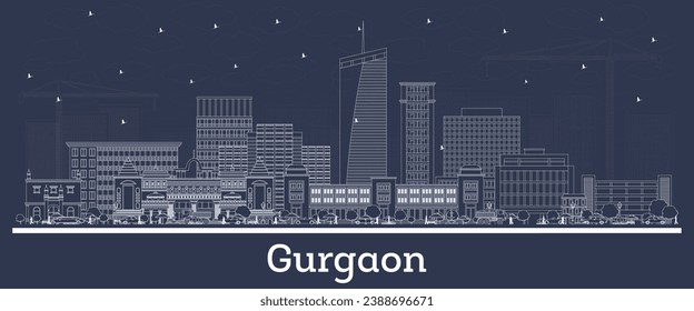 Esbozo del horizonte de la ciudad de Gurgaon India con edificios blancos. Ilustración vectorial. Concepto de viajes de negocios y turismo con arquitectura histórica. El paisaje urbano de Gurgaon con puntos de referencia.