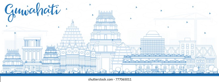 Outline Guwahati India City Skyline with Blue Buildings. Vector Illustration. Business Travel and Tourism Concept with Historic Architecture. Guwahati Cityscape with Landmarks.