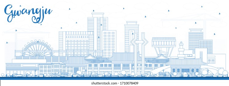 Skyline von Gwangju South Korea City mit Blue Buildings. Vektorillustration Illustration. Business Travel and Tourism Konzept mit historischer und moderner Architektur. Gwangju Stadtlandschaft mit Sehenswürdigkeiten.