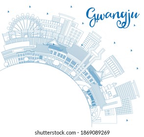 Skyline von Gwangju South Korea City mit Blue Buildings und Copy Space. Vektorgrafik. Business Travel and Tourism Konzept mit historischer und moderner Architektur. Gwangju Stadtlandschaft.