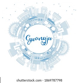 Outline Gwangju South Korea City Skyline with Blue Buildings and Copy Space. Vector Illustration. Business Travel and Tourism Concept with Historic and Modern Architecture. Gwangju Cityscape.