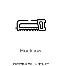 outline hacksaw vector icon. isolated black simple line element illustration from construction concept. editable vector stroke hacksaw icon on white background