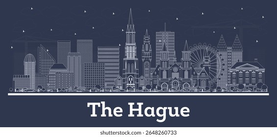 Outline The Hague Netherlands City Skyline com edifícios brancos. Business Travel and Tourism Concept com arquitetura histórica. Hague Cityscape com marcos. Ilustração vetorial.
