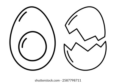 Outline Half boiled egg and yolk and Cracked eggshell Linear Icon Sticker logo idea Minimalism Set 2