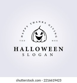 outline halloween pumpkin logo vector illustration template design, halloween face festival