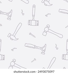 Outline Hammer Nail Metal Vector Seamless Pattern illustration for Print, Wallpaper, Decoration.