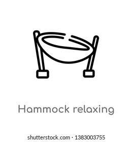 outline hammock relaxing vector icon. isolated black simple line element illustration from holidays concept. editable vector stroke hammock relaxing icon on white background