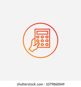 Outline hand in calculator icon.gradient illustration vector sign symbol