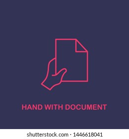 Outline hand with document icon.hand with document vector illustration. Symbol for web and mobile