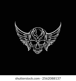 Outline Hand Draw Skull and Wings Vector Design