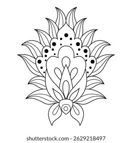 Ilustração vetorial de desenho à mão do contorno. Padrão de flor de Mehndi para Henna desenho e tatuagem