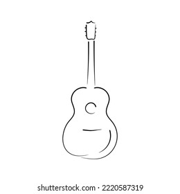 Outline hand drawing of classical guitar in doodle style