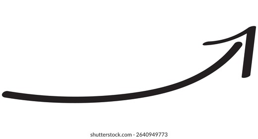 Outline hand drawn arrow, with editable stroke. Curl arrow icon, doodle line arrowhead. Hand drawn pointer. Simple line hand drawn doodle style arrow. Vector icon