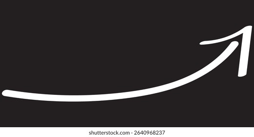 Outline hand drawn arrow, with editable stroke. Curl arrow icon, doodle line arrowhead. Hand drawn pointer. Simple line hand drawn doodle style arrow. Vector icon. 