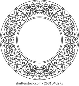Outline hand drawn buta round border with copy space