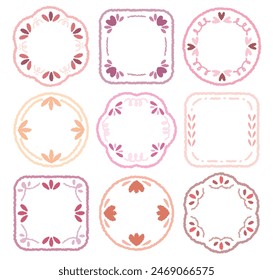 Out-line hand drawn cartoon retro style chat box set. Doodle crayon drawing speech bubble sticker. Cute comic lace dialog quote frame for text. Heart flower shape decorated speak blank invitation. 