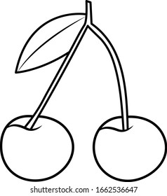 Outline hand drawn cherry illustration in vector on white background. Doodle cherry vector illustration. Cherry icon