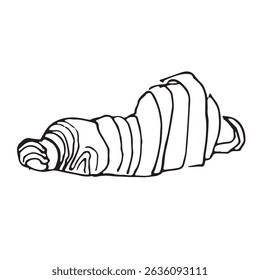 Outline hand drawn croissant on white background, pastry for design and mockups in sketch style