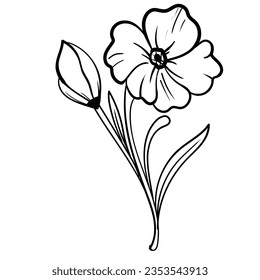 Outline hand drawn decorative floral branch and minimalist leaves for logo or tattoo. Hand drawn line wedding herb, elegant wildflowers. Minimal line art drawing for print, cover or wallpaper