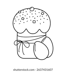 Outline Hand drawn Easter bread Sprinkle decorated and Eggs Easter Greeting coloring design element