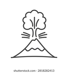 Outline hand drawn erupting volcano icon isolated flat style design on white background.