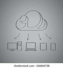 Outline hand drawn icon symbolizing cloud computing in vector