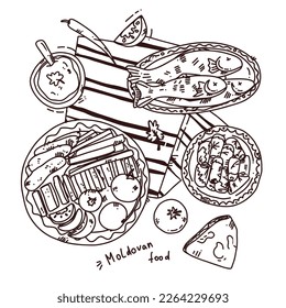 outline hand drawn illustration of national Moldovan food. Cute vector art