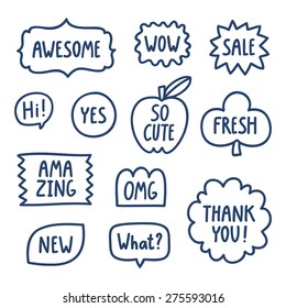 Outline hand drawn phrases vector collection