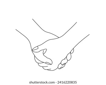 Outline hand drawn of romantic couple holding hands in editable stoke vector illustration.