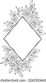 outline hand drawn rose flower frame decoration