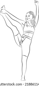 Outline hand drawn sports woman. Beautiful muscular woman doing sports.Continuous line of beautiful woman. Illustration of female athlete.