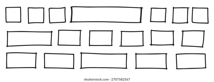 Outline hand drawn squares rectangles different sizes scribble rectangular frames set hand