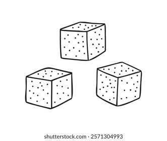 Outline hand drawn sugar cubes. Doodle sugar cubes sweet lump. Vector illustration
