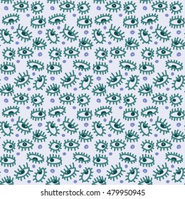 Outline hand drawn vector eye seamless pattern. Cute doodle modern pop art elements