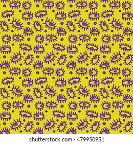Outline hand drawn vector eye seamless pattern. Cute doodle modern pop art elements